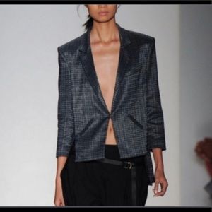 Marissa Webb Navy Blue Metallic High-Low 3/4 Sleeve Blazer XS